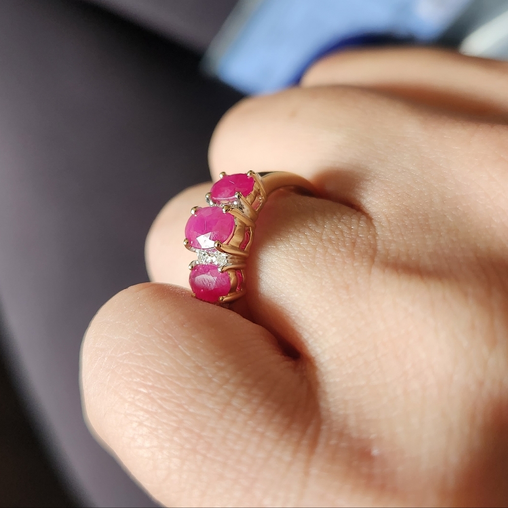 Ruby & Diamond Ring 14k Solid Gold - image 3